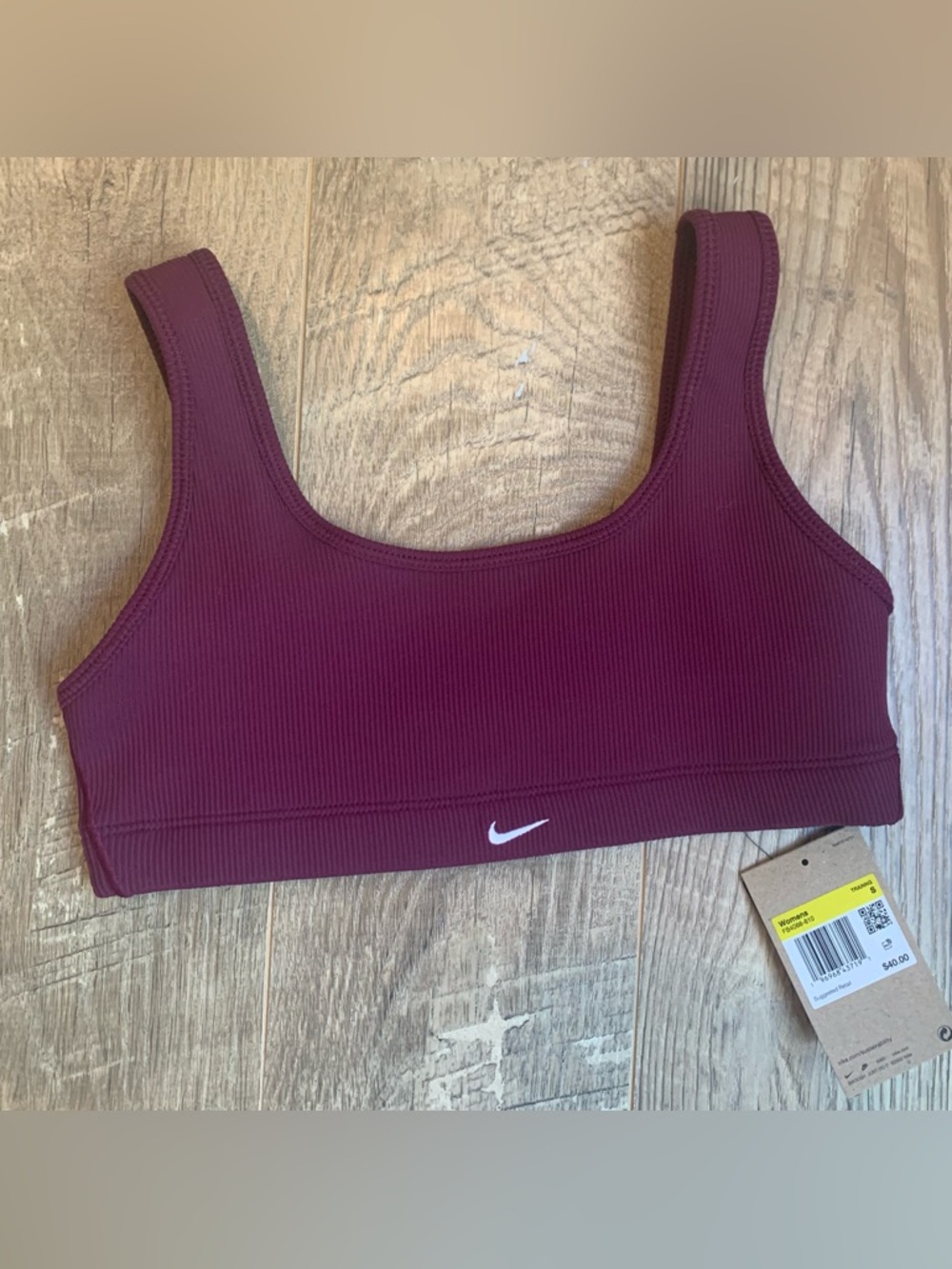 Nike Scoop Ribbed Sports Bra in Deep Wine - S